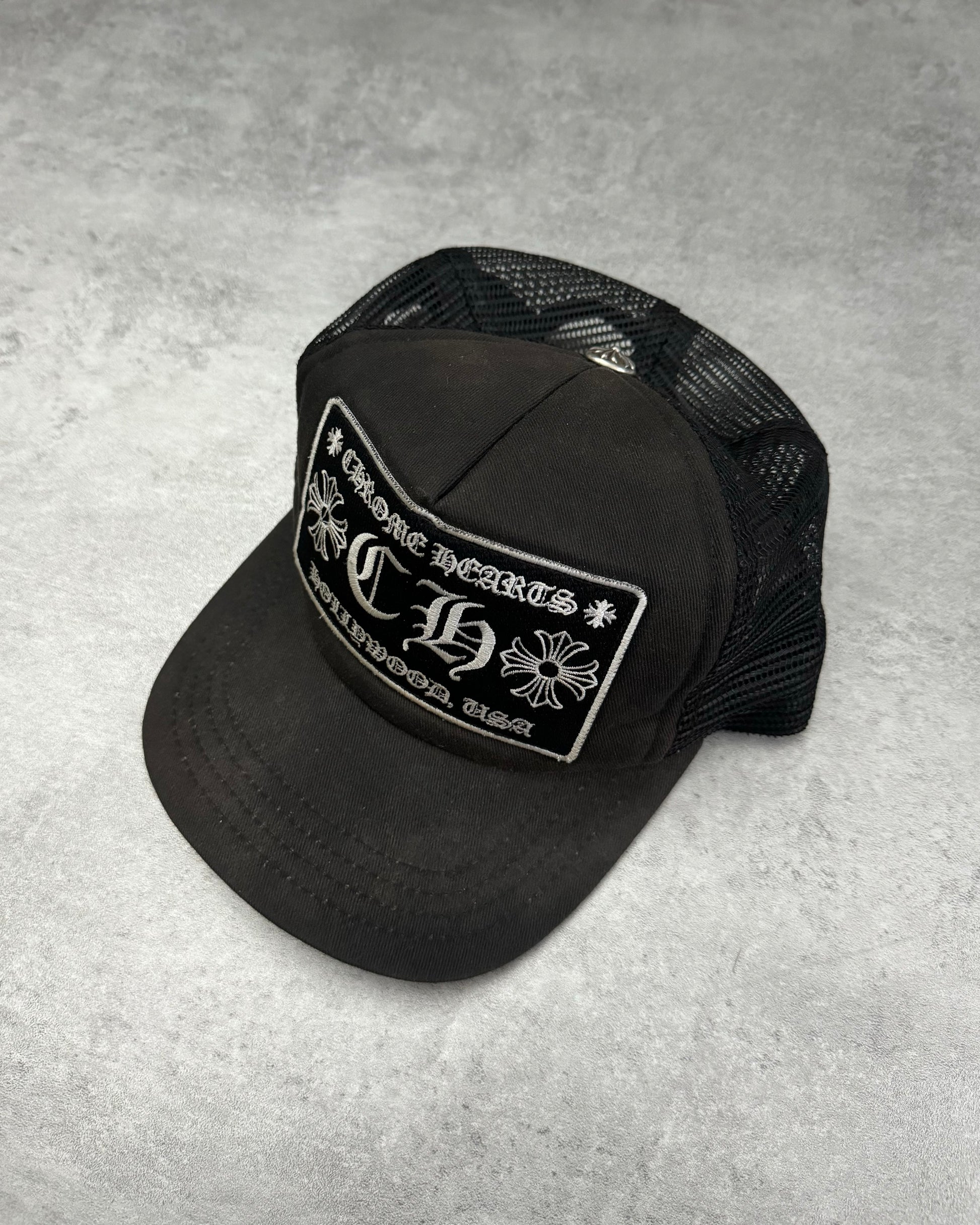 Chrome Hearts "CH Hollywood-USA" Black Eroded Trucker Cap (OS) - 4