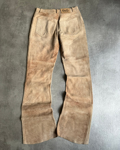 2000s Dolce & Gabbana Beige Leather Marble Pants (XS/S) - 6