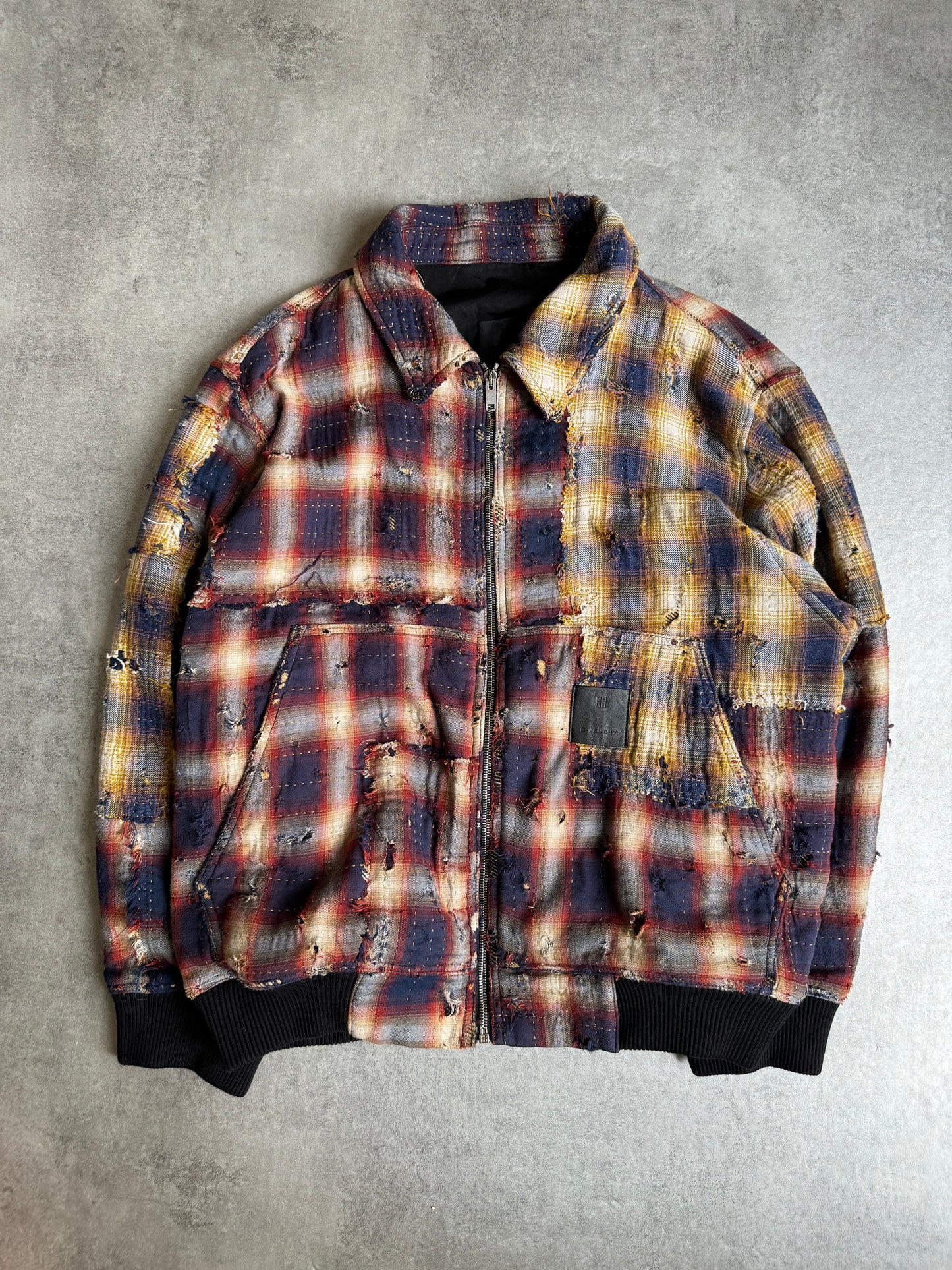 AW2023 Givenchy Sample Flannel Japan Distressed Aviator Bomber Jacket (L) - 10