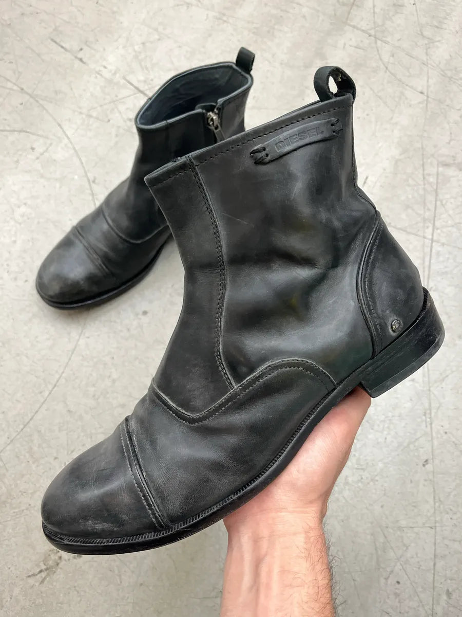 2000s Diesel Raw Black Leather Boots SStEwQLL 0