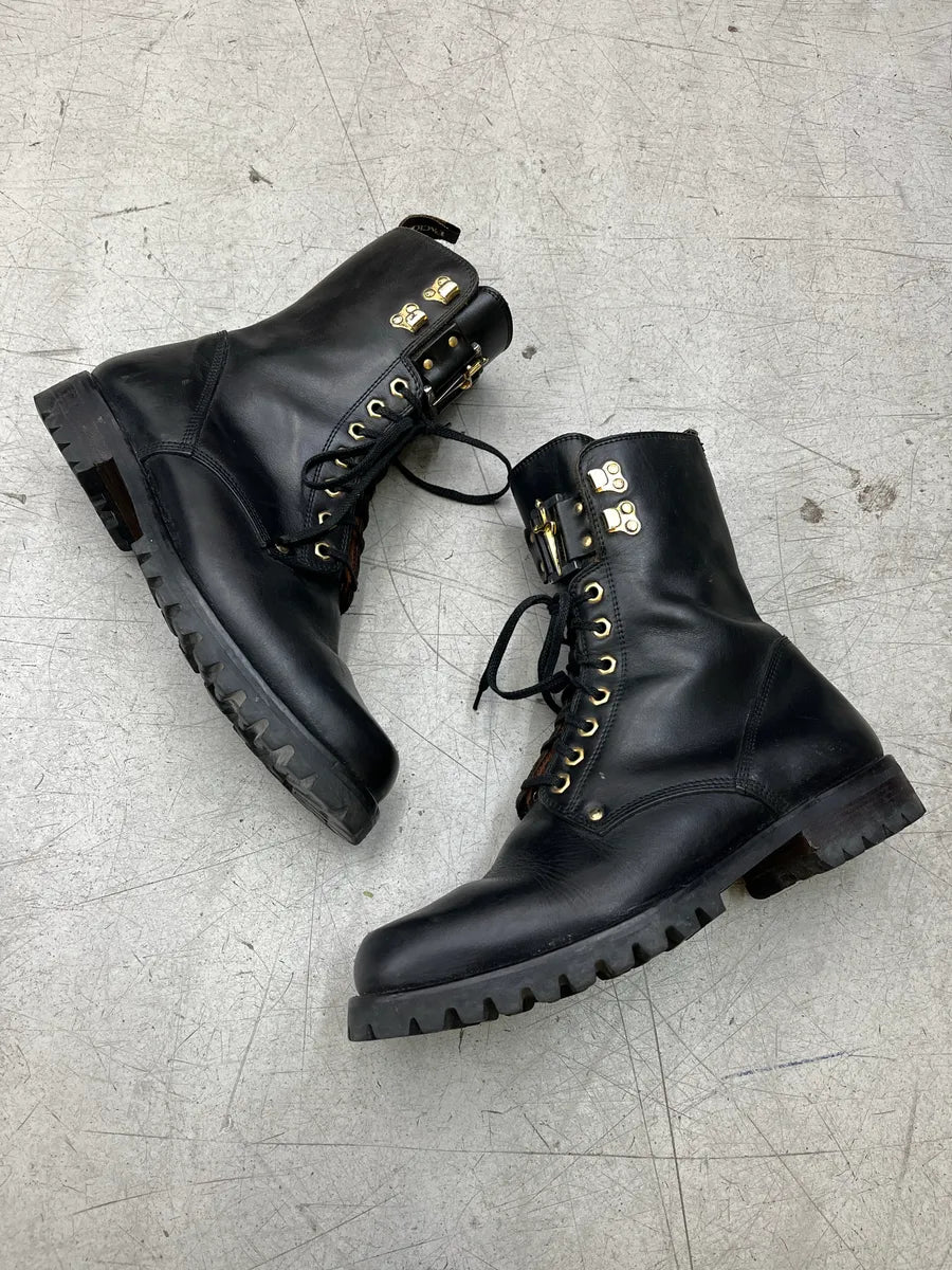 1990s Cesare Paciotti Gold Dagger Black Leather Boots STNVlJyp 1