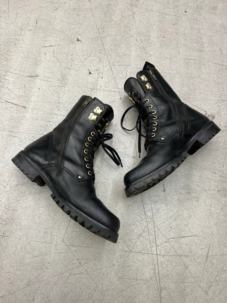 1990s Cesare Paciotti Gold Dagger Black Leather Boots STNVlJyp 2
