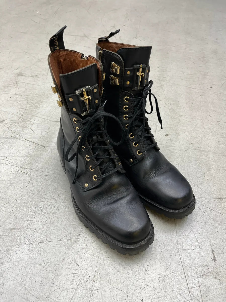 1990s Cesare Paciotti Gold Dagger Black Leather Boots STNVlJyp 3