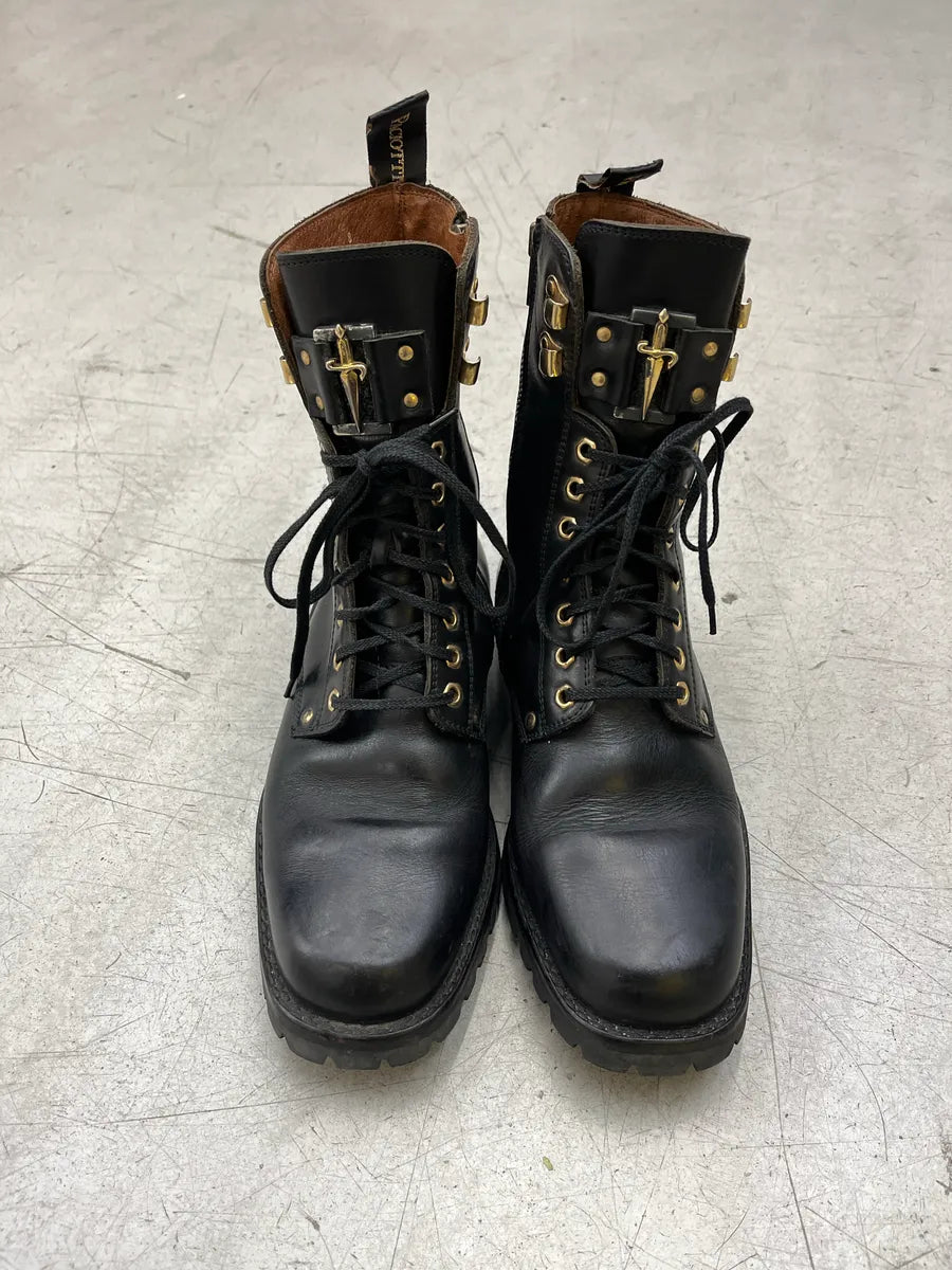 1990s Cesare Paciotti Gold Dagger Black Leather Boots STNVlJyp 4