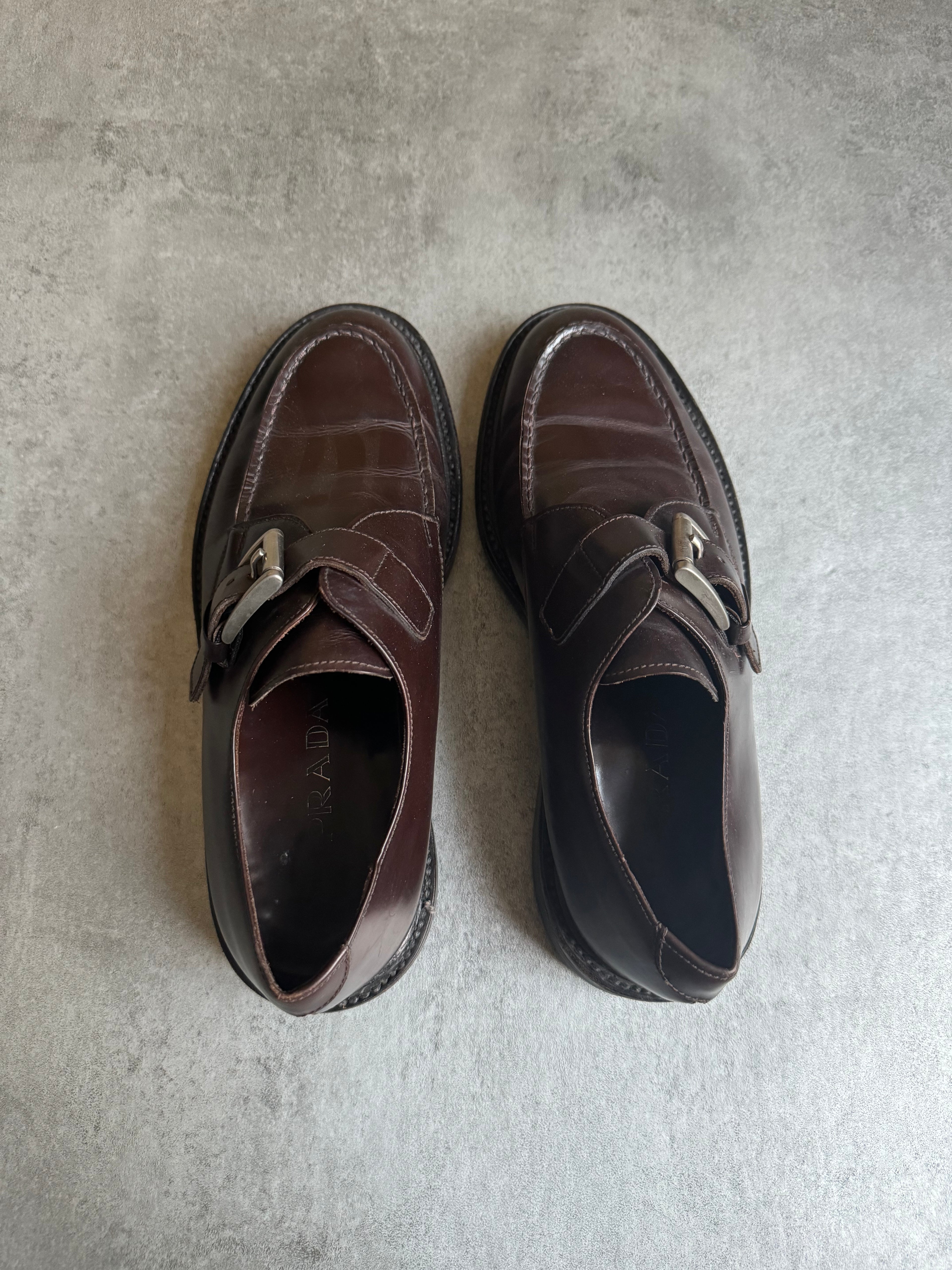 AW2016 Prada Brown Leather Monk Strap Buckle Shoes  (42) - 9