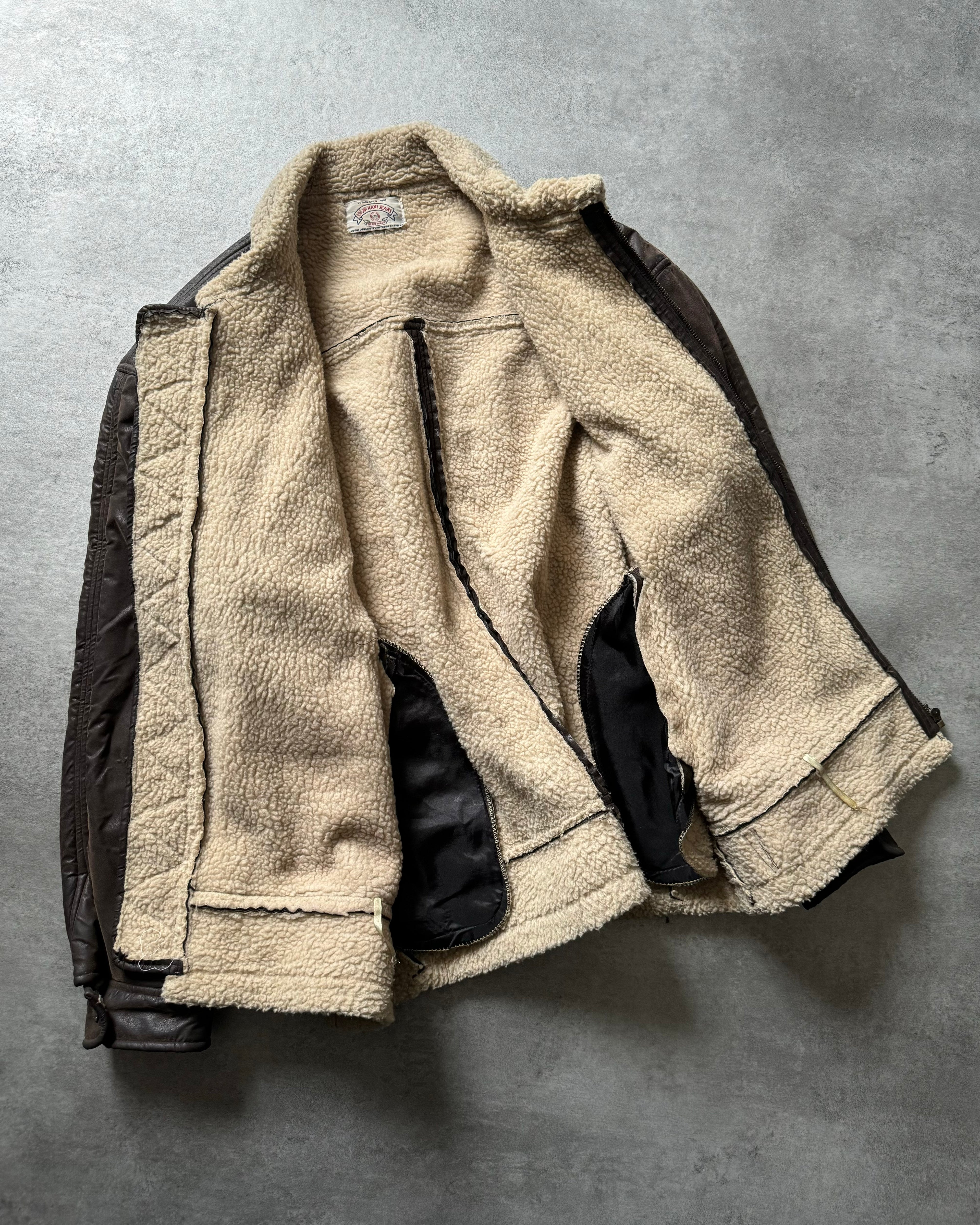 1990s Armani Shearling Brown Leather Jacket (L) - 4