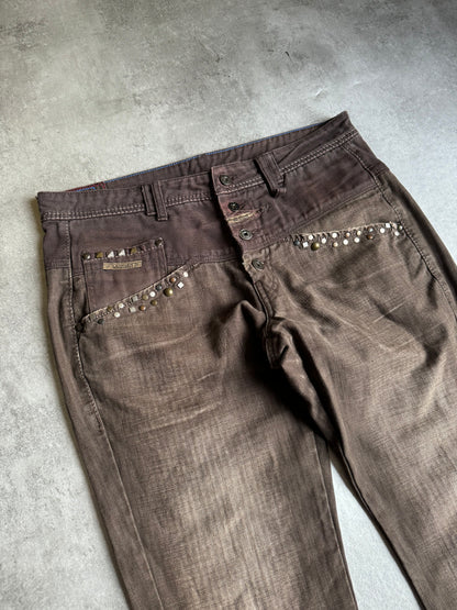 2000s Marithé + François Girbaud Brown Embellished Ornement Cozy Pants (L/XL) - 3