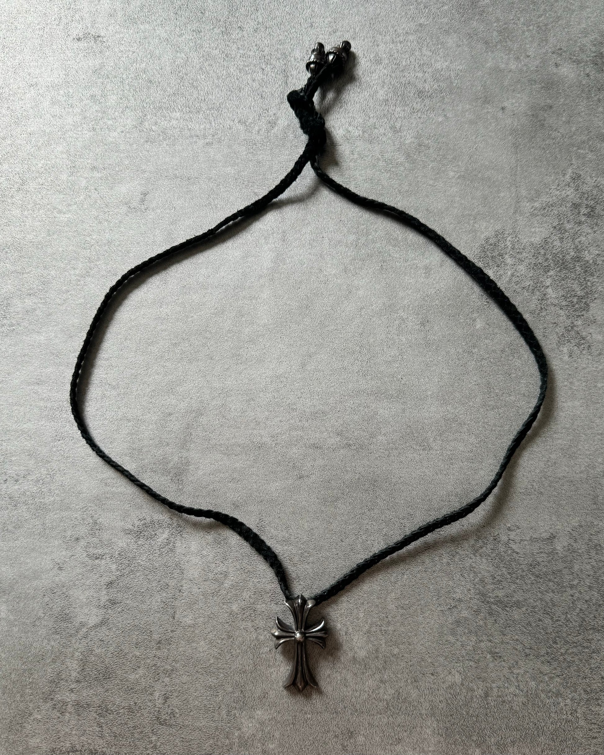 Chrome Hearts Biker Cross Silver Pendant + Leather Necklace (OS) - 1