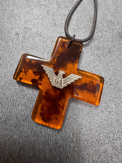 Giorgio Armani Imperial Orange Marble Cross Neckalce (OS) - 4