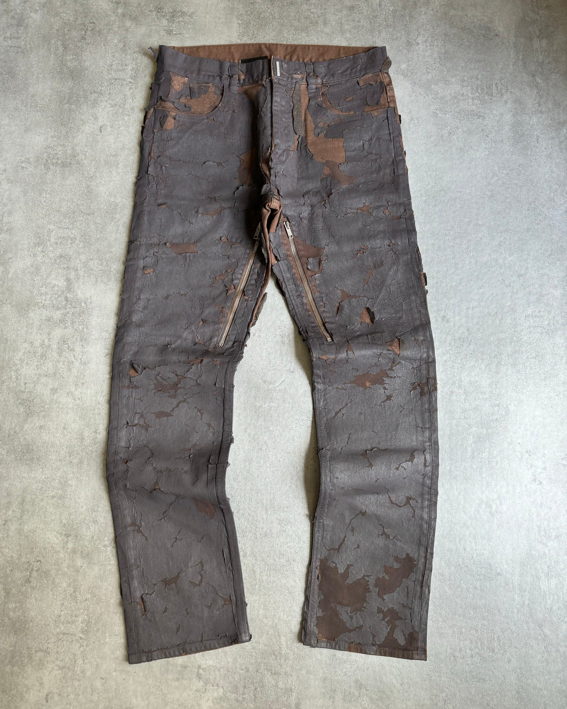 AW2022 Givenchy Distressed Cracked Brown Biker Pants (M) - 1