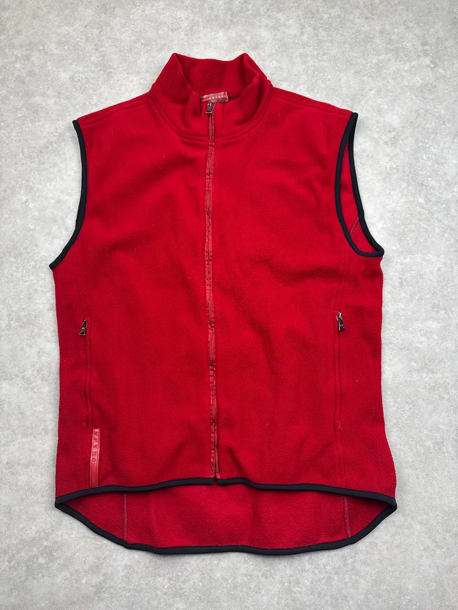 2000s Prada Red Fleece Zip-Up Logo Vest SgbYayjl 0