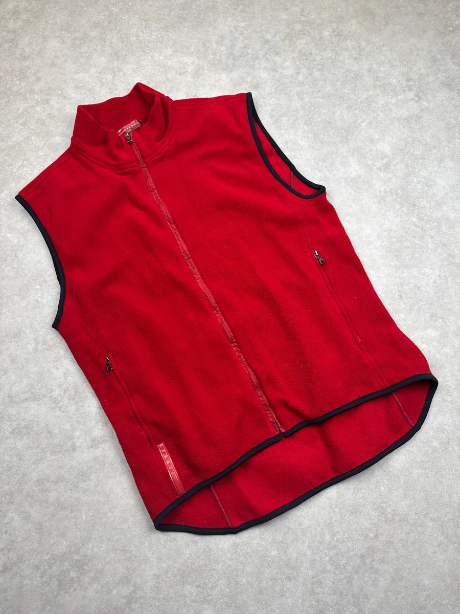 2000s Prada Red Fleece Zip-Up Logo Vest SgbYayjl 3
