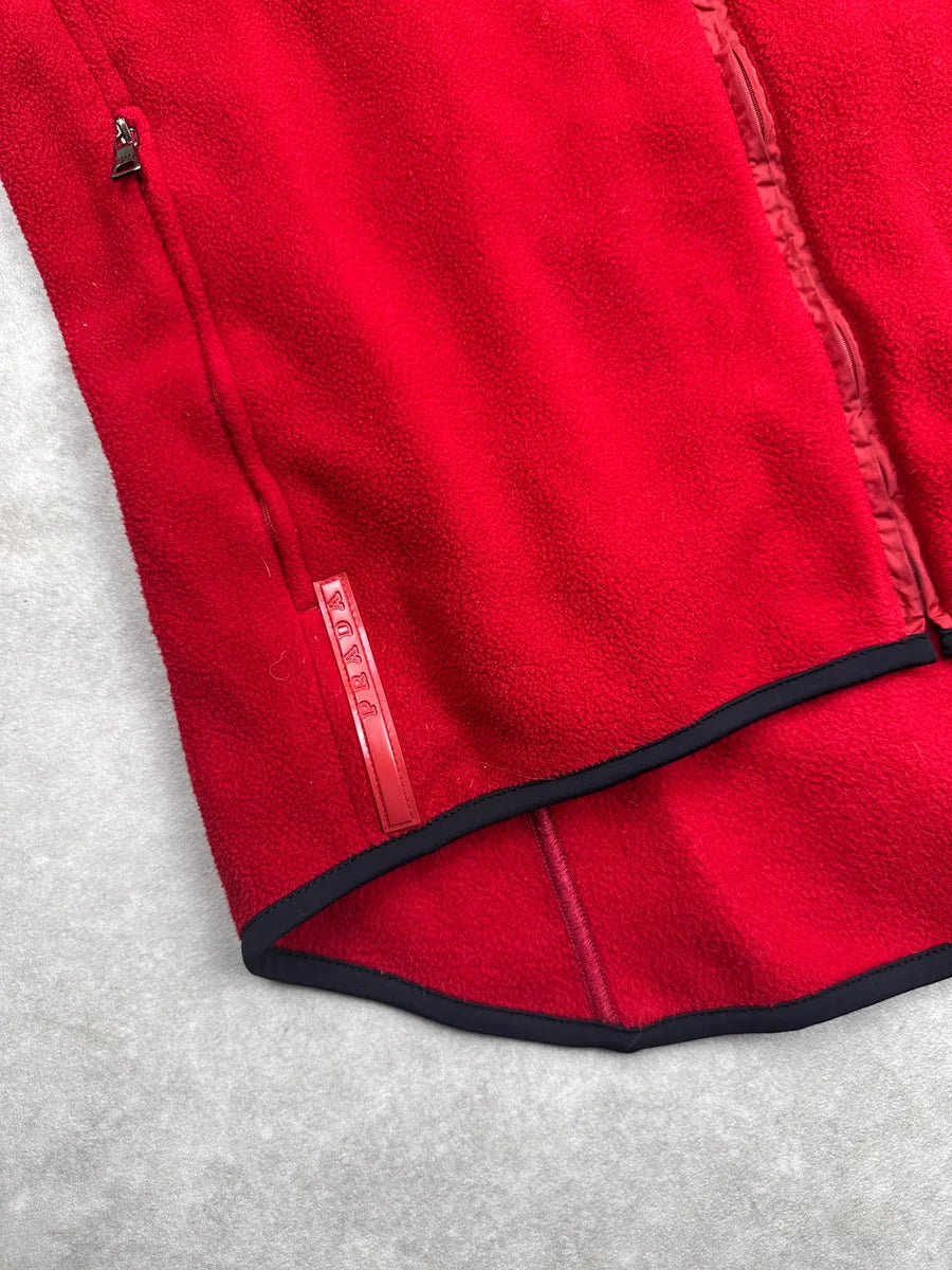 2000s Prada Red Fleece Zip-Up Logo Vest SgbYayjl 6