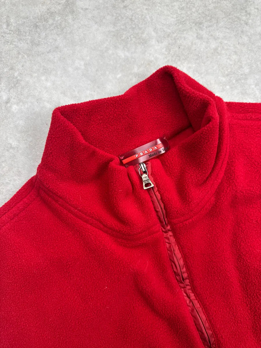 2000s Prada Red Fleece Zip-Up Logo Vest SgbYayjl 7