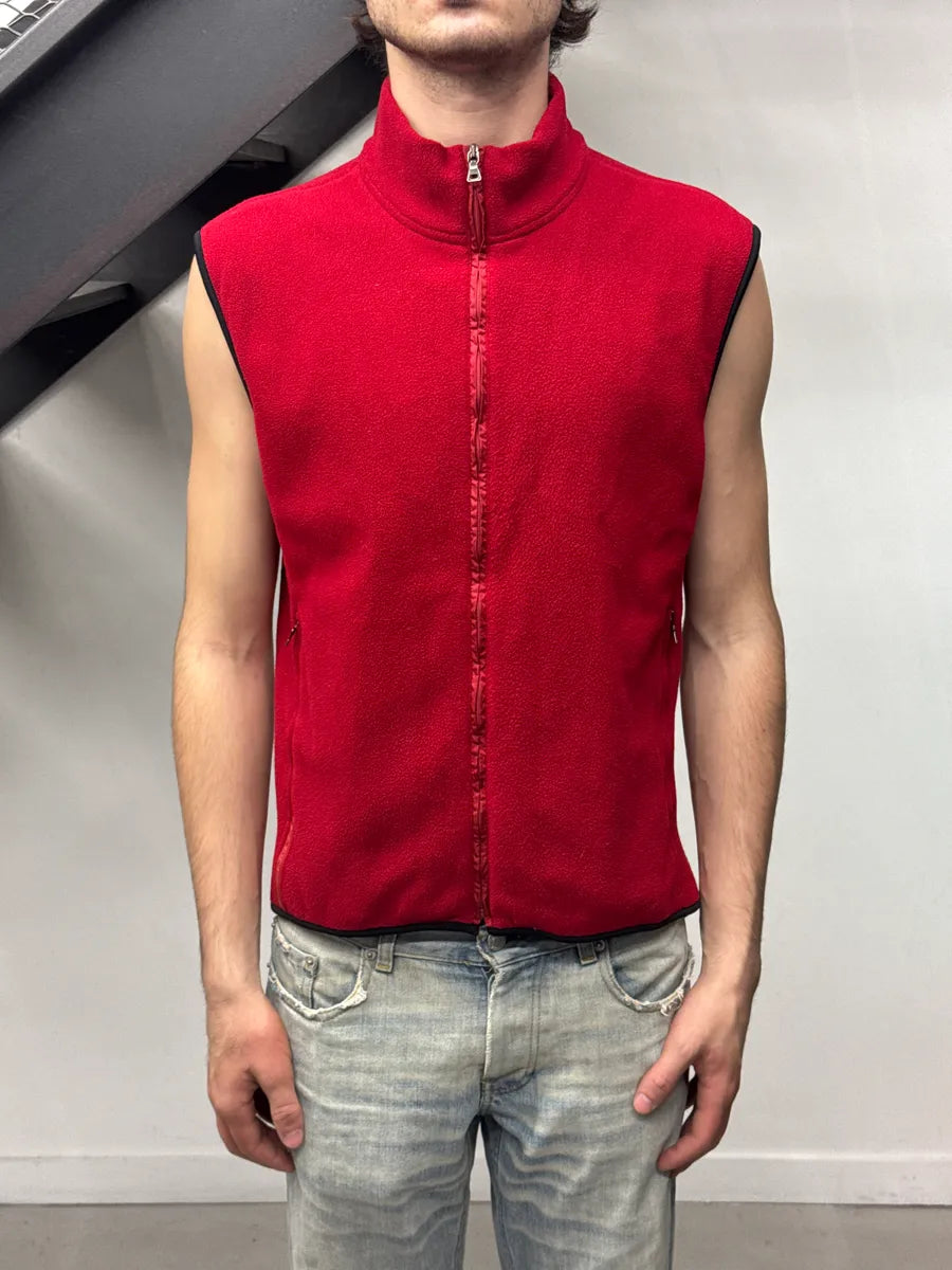 2000s Prada Red Fleece Zip-Up Logo Vest SgbYayjl 1