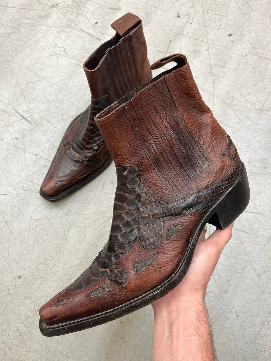 2000s Cesare Paciotti Python Western Cowboy Brown Leather Boots ShDwchuN 0