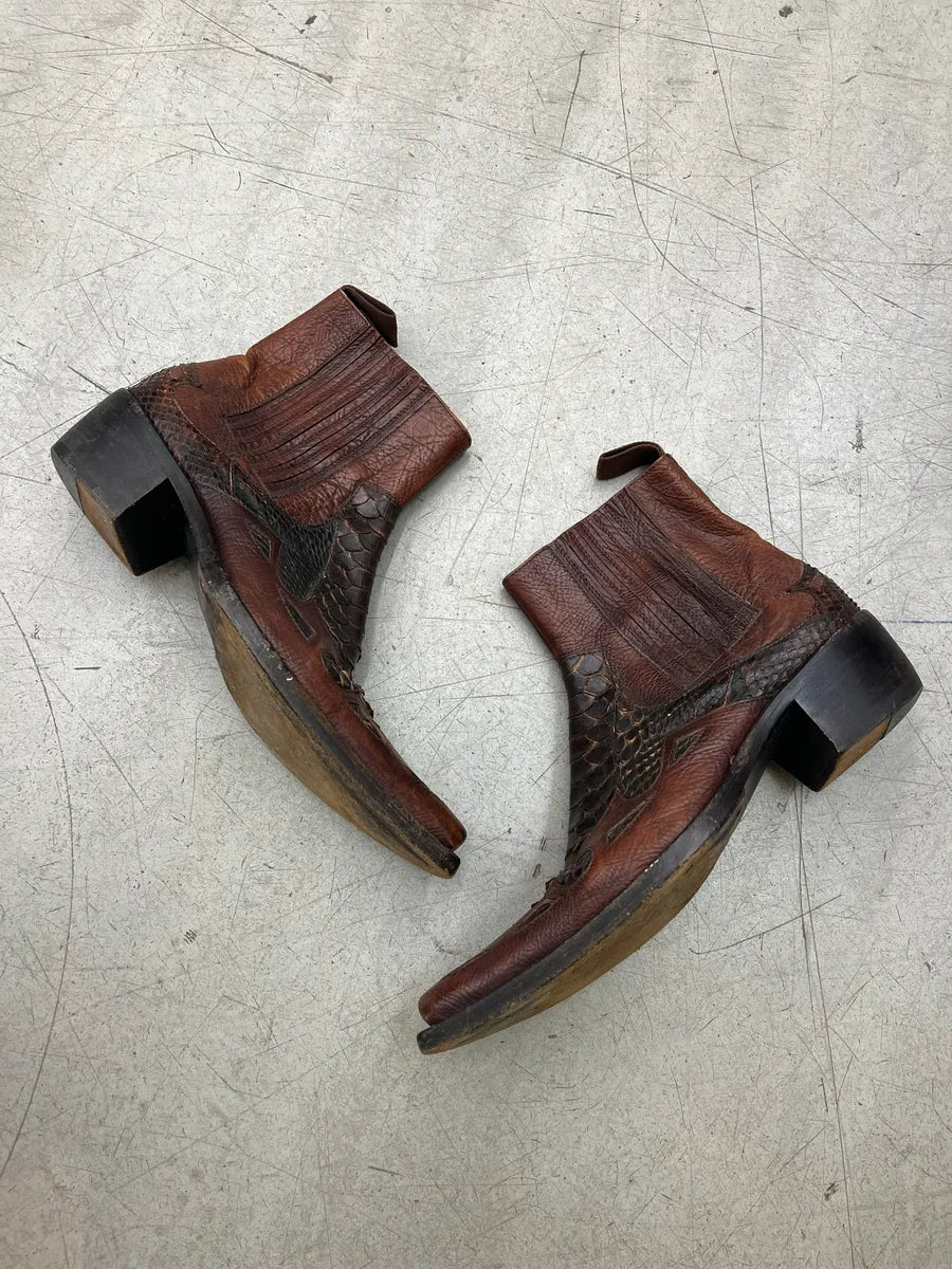2000s Cesare Paciotti Python Western Cowboy Brown Leather Boots ShDwchuN 2