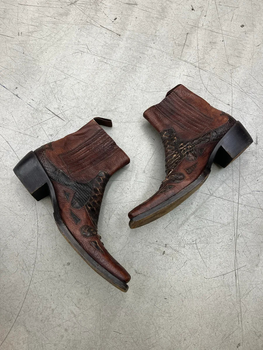 2000s Cesare Paciotti Python Western Cowboy Brown Leather Boots ShDwchuN 3