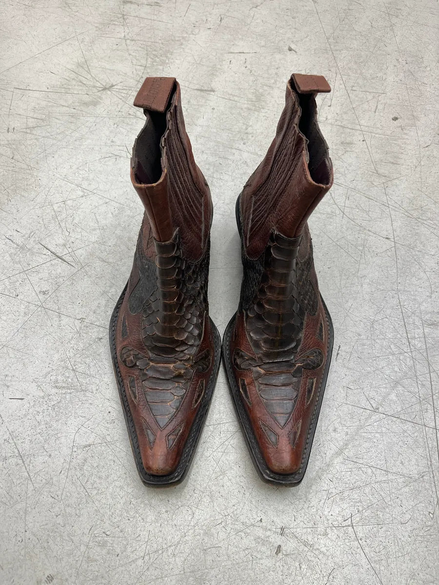 2000s Cesare Paciotti Python Western Cowboy Brown Leather Boots ShDwchuN 4