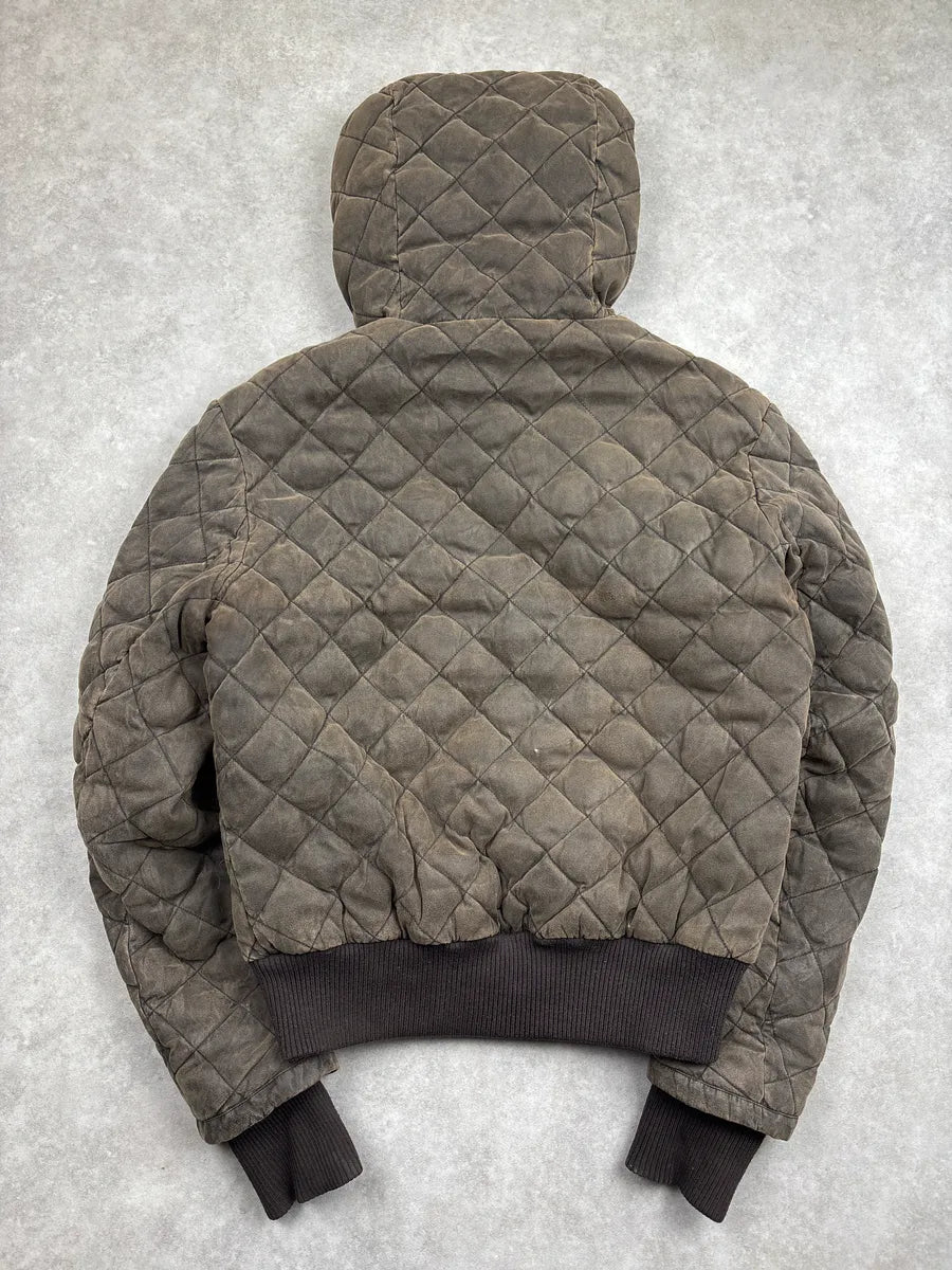 2000s ICE B Taupe Brown Quilted Hooded Bomber Jacket SkkvPwZQ 4