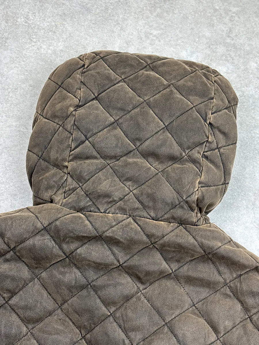 2000s ICE B Taupe Brown Quilted Hooded Bomber Jacket SkkvPwZQ 8