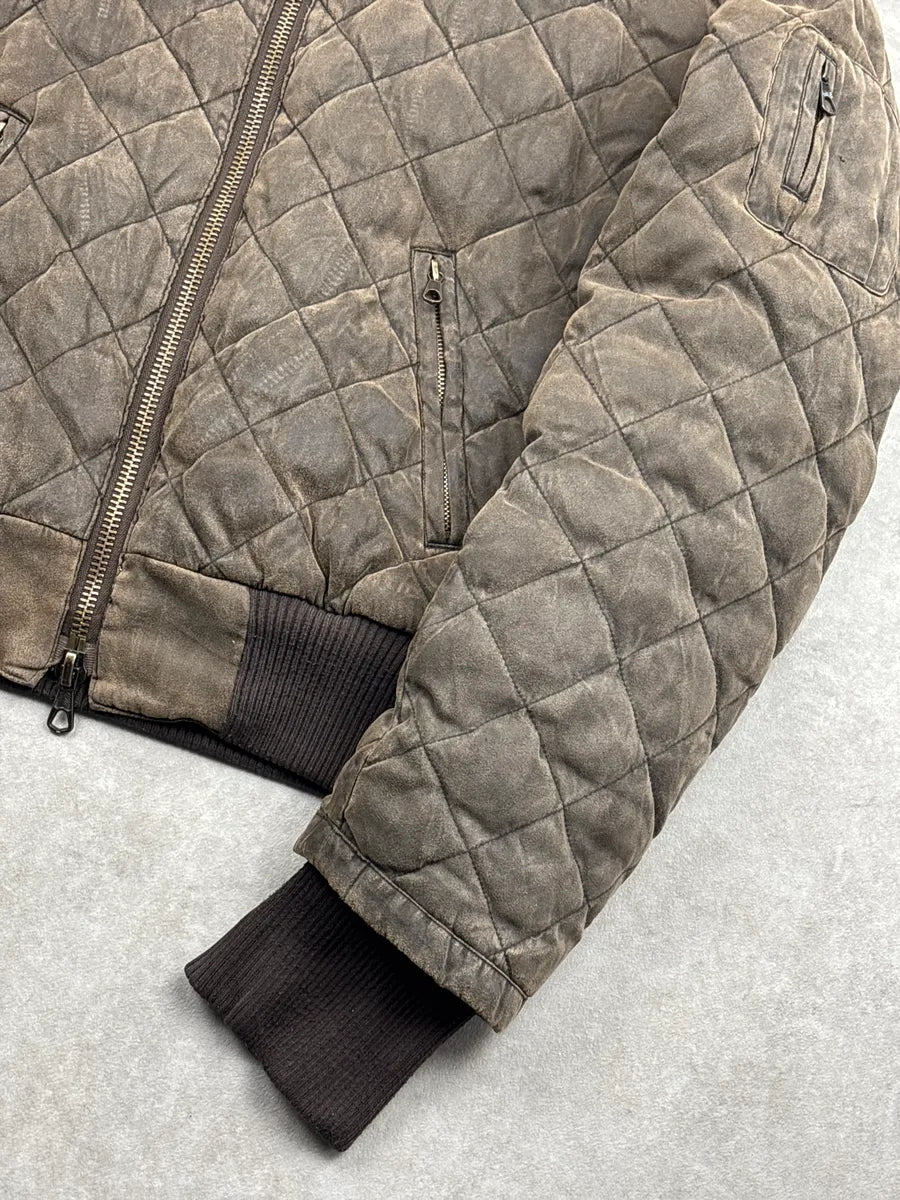 2000s ICE B Taupe Brown Quilted Hooded Bomber Jacket SkkvPwZQ 6