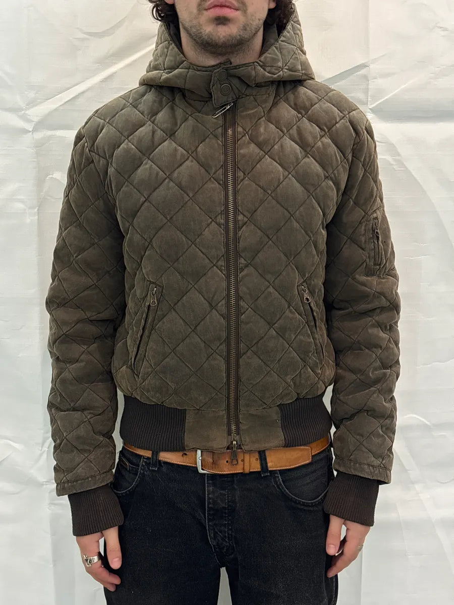 2000s ICE B Taupe Brown Quilted Hooded Bomber Jacket SkkvPwZQ 1