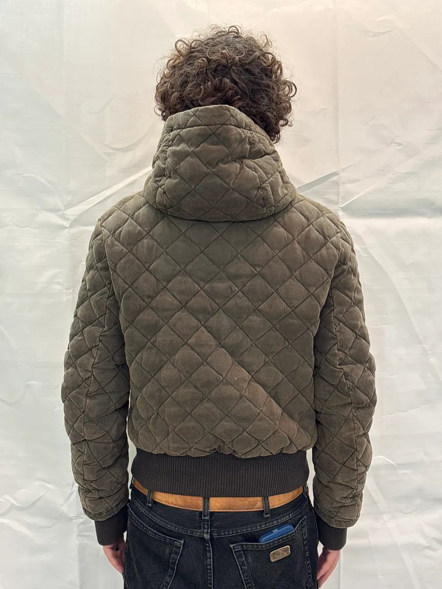2000s ICE B Taupe Brown Quilted Hooded Bomber Jacket SkkvPwZQ 2