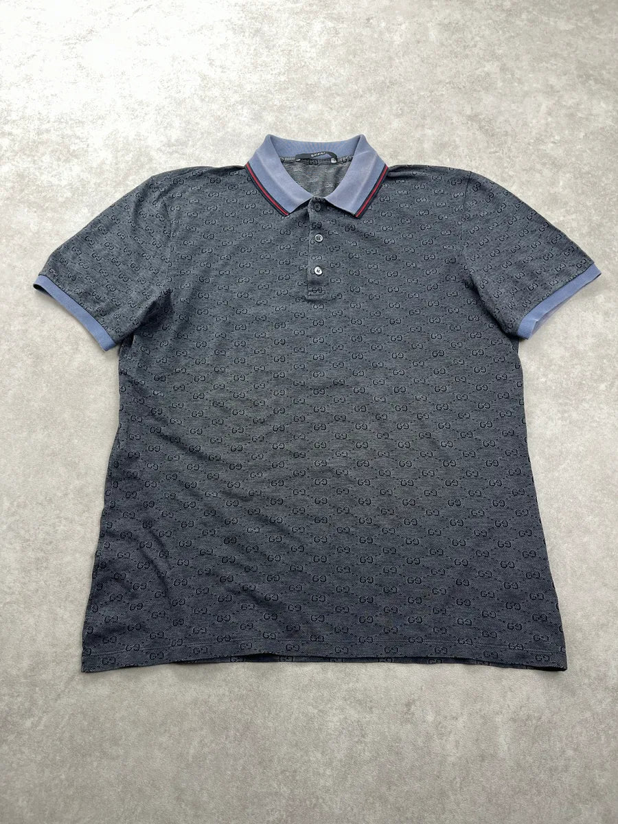 Gucci Monogram Contrast Collar Grey Polo SqBXmWOF 0