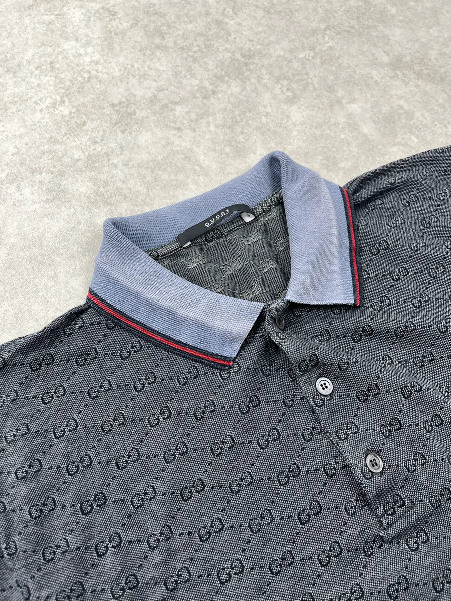 Gucci Monogram Contrast Collar Grey Polo SqBXmWOF 4
