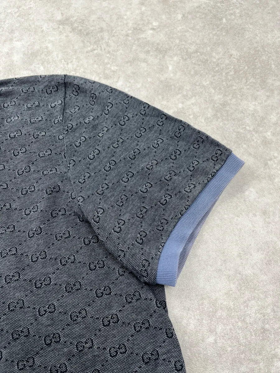 Gucci Monogram Contrast Collar Grey Polo SqBXmWOF 5