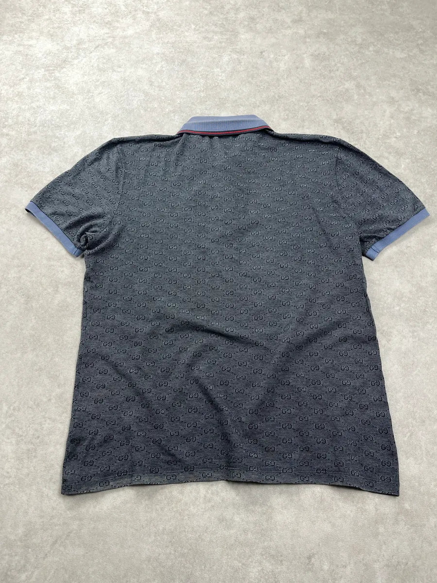 Gucci Monogram Contrast Collar Grey Polo SqBXmWOF 3