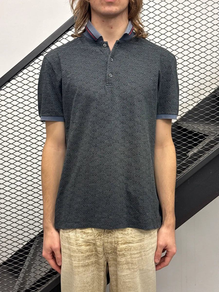 Gucci Monogram Contrast Collar Grey Polo SqBXmWOF 1