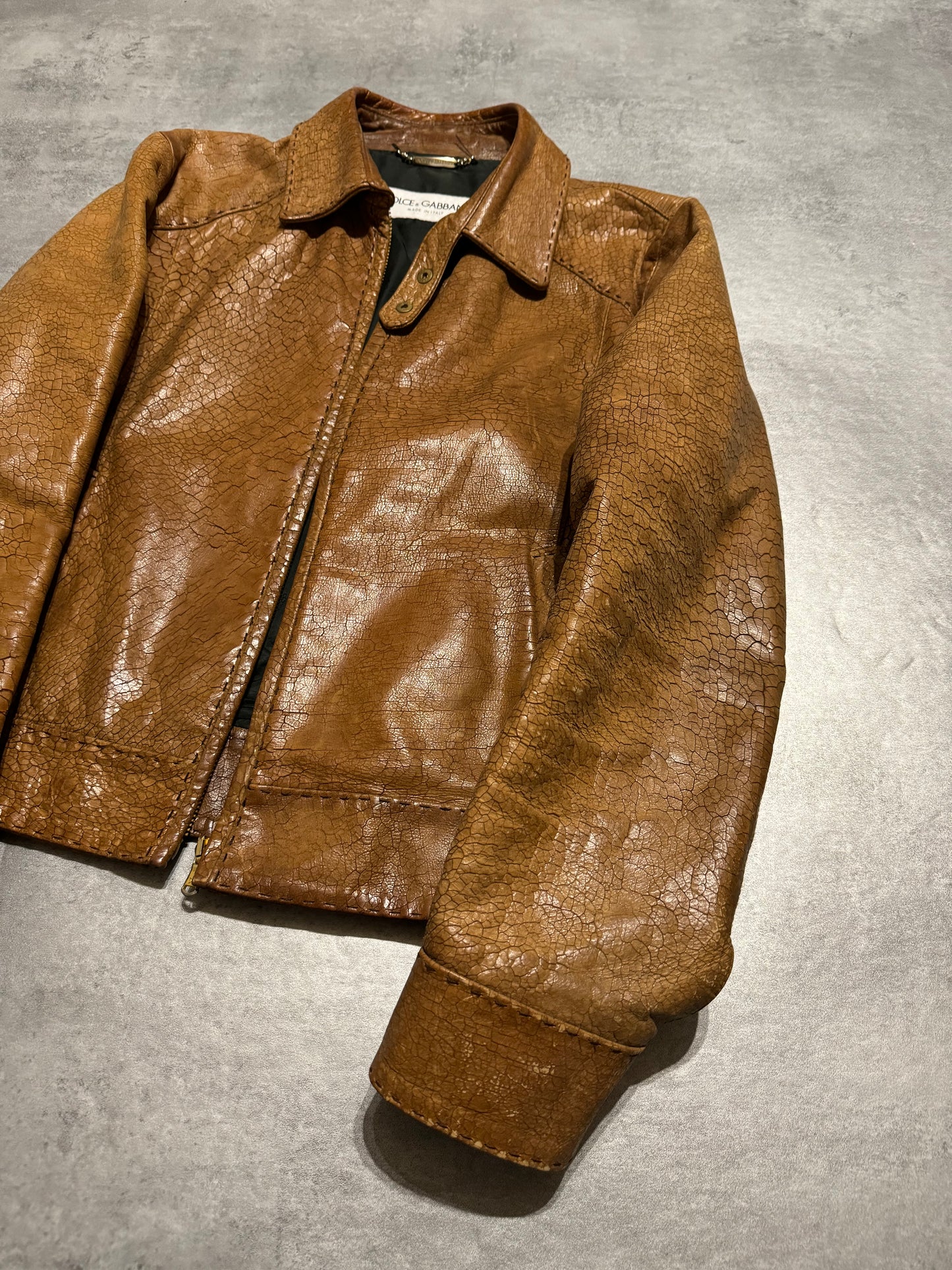 SS2001 Dolce & Gabbana Cracked Brown Italian Pure Leather Jacket (M/L) - 12