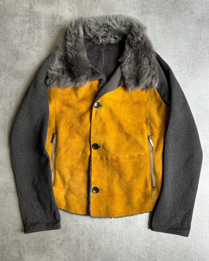 AW2013 Emporio Armani Yellow Fur Hybride Leather Jacket  (L) - 13