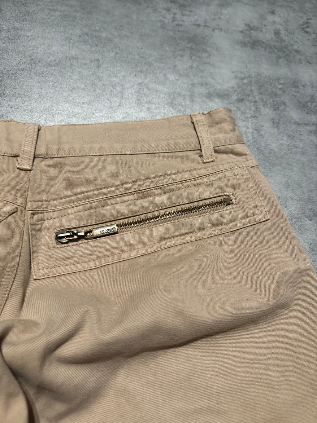 AW2004 Cavalli Geometrical Triangle Zipped Pockets Beige Pants (S/M) - 3