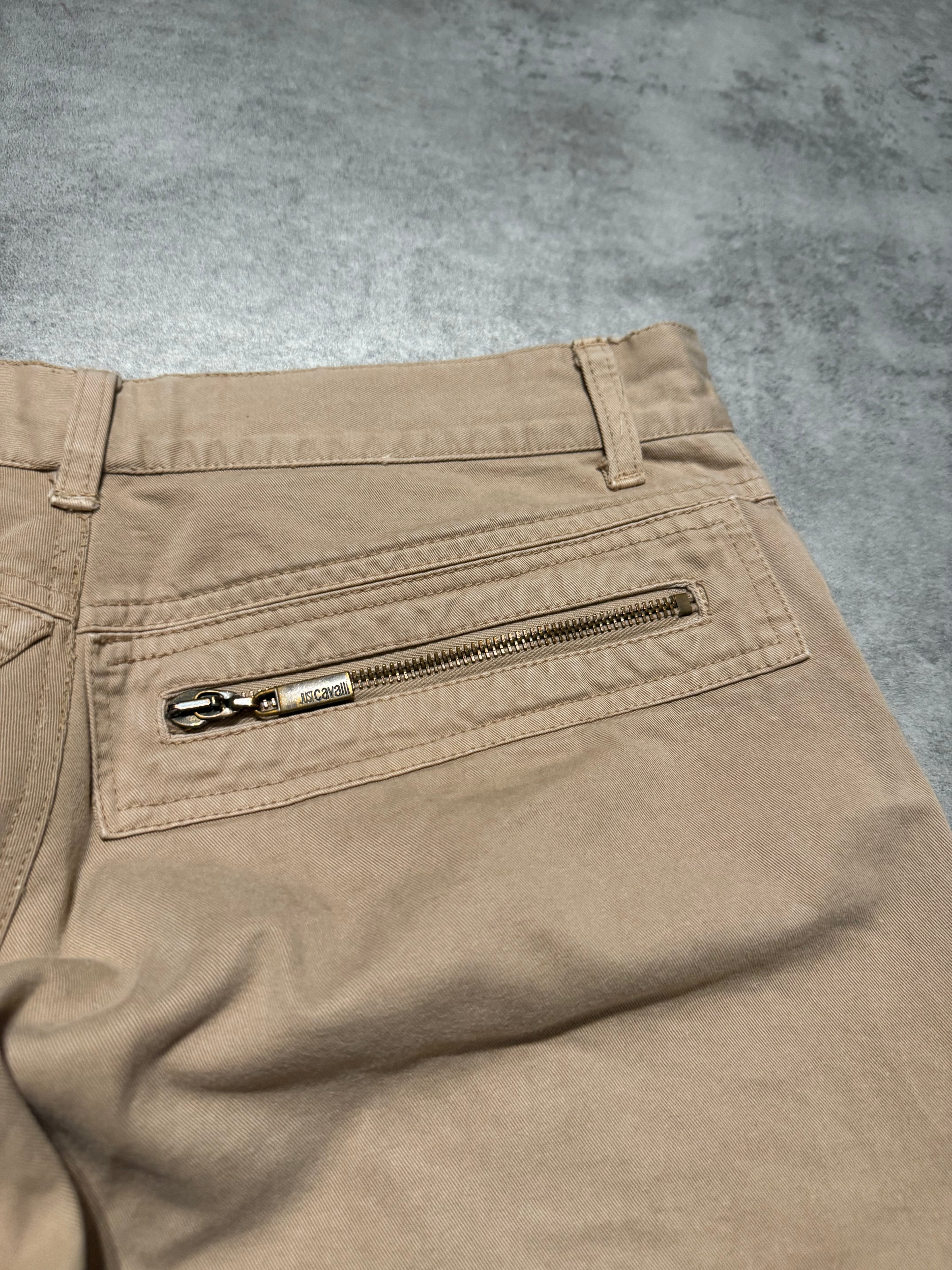 AW2004 Cavalli Geometrical Triangle Zipped Pockets Beige Pants (S/M) - 3