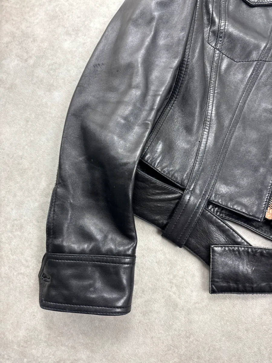 2000s Roberto Cavalli Black Leopard Lining Biker Leather Jacket SvgvHkbQ 7
