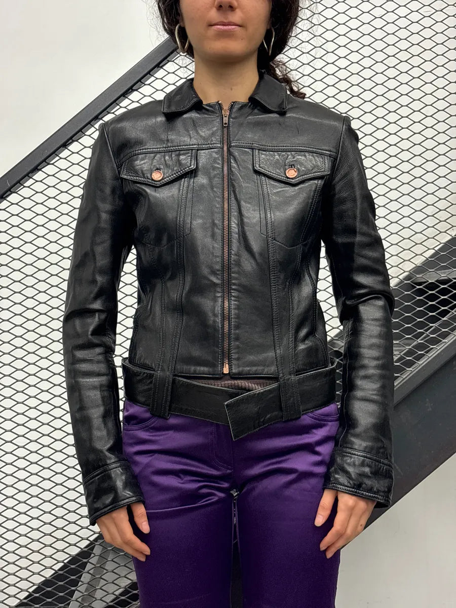 2000s Roberto Cavalli Black Leopard Lining Biker Leather Jacket SvgvHkbQ 1