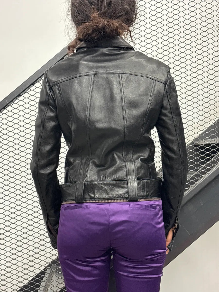 2000s Roberto Cavalli Black Leopard Lining Biker Leather Jacket SvgvHkbQ 2