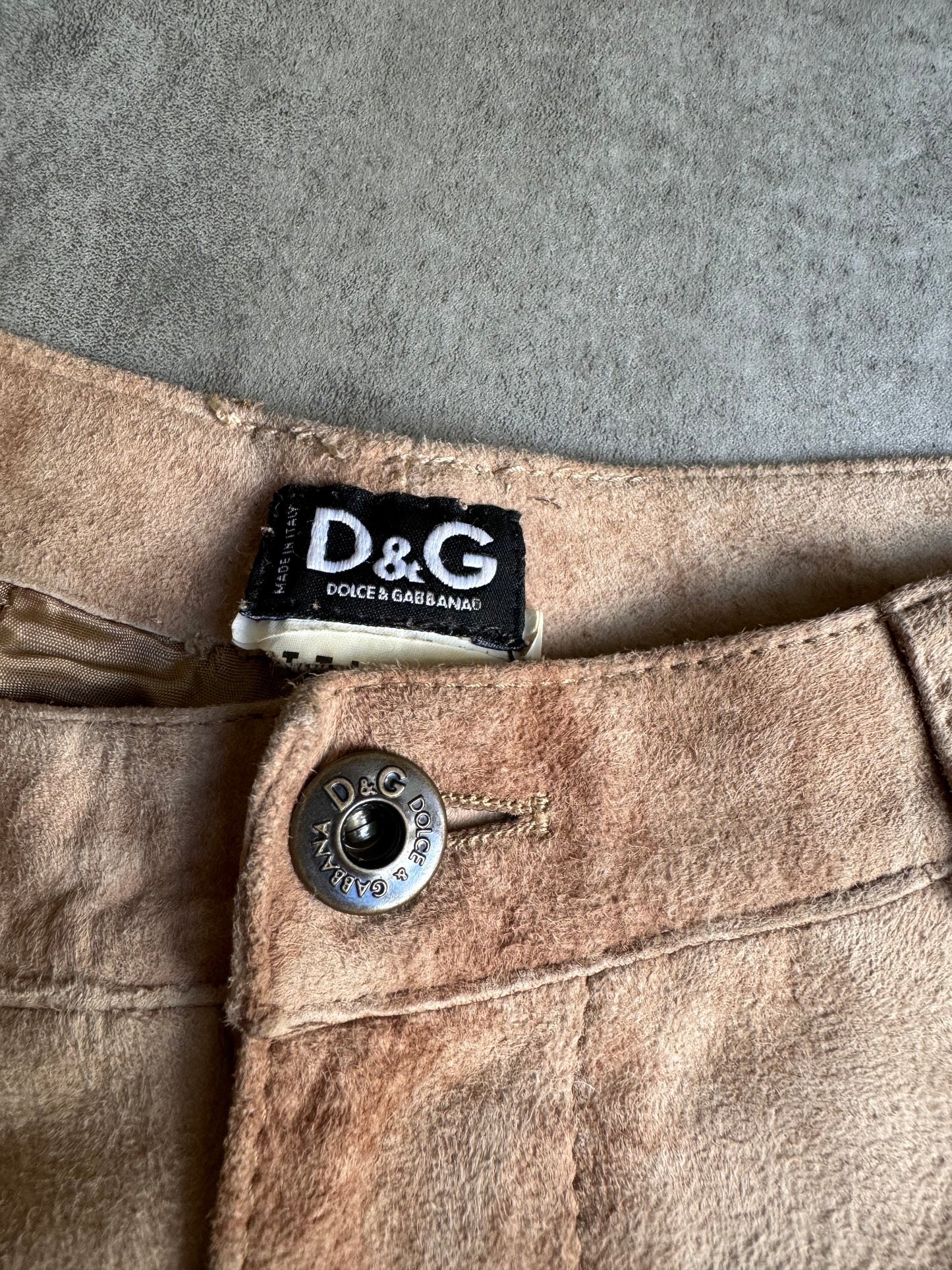 2000s Dolce & Gabbana Beige Leather Marble Pants (XS/S) - 5