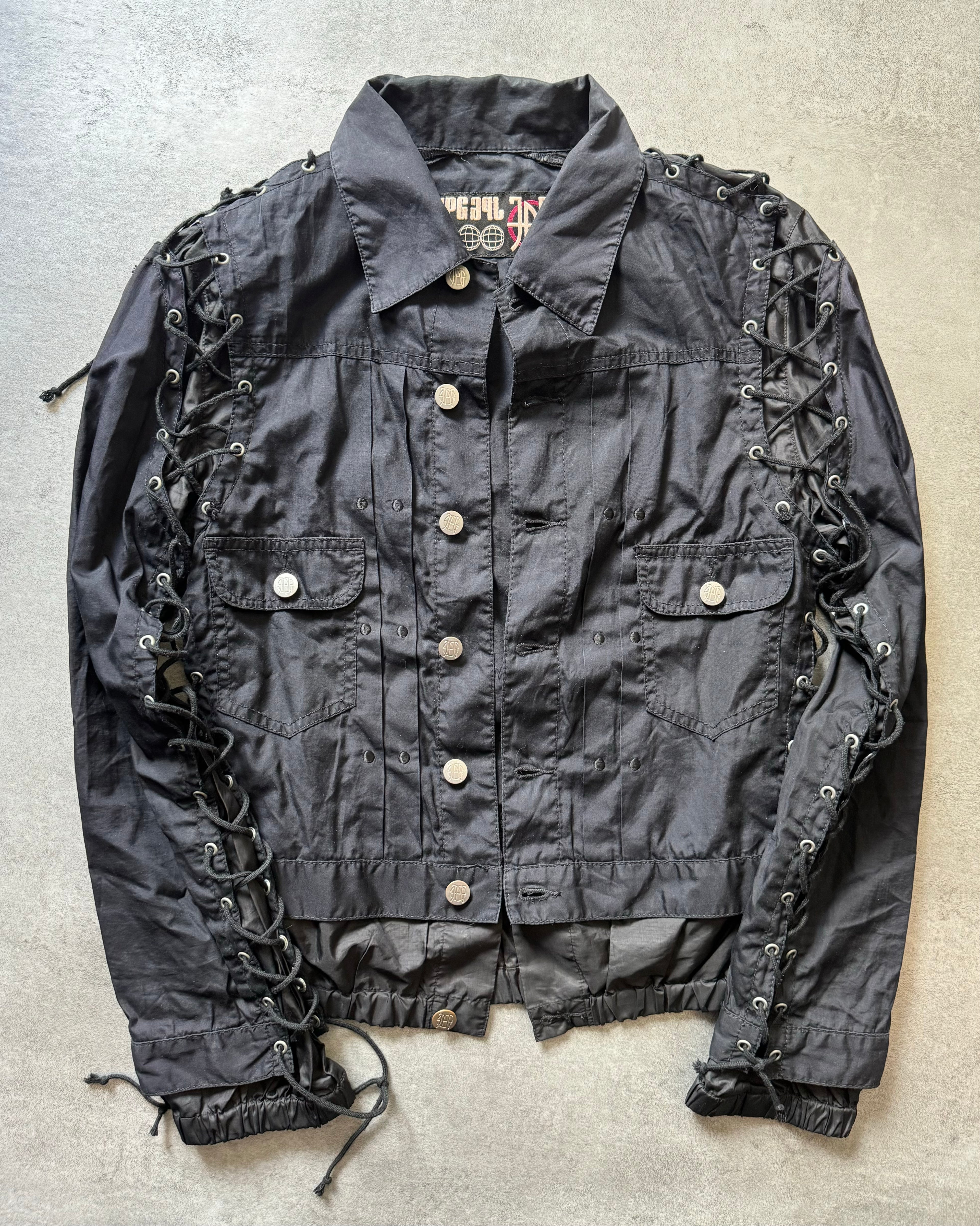 AW2003 Jean Paul Gaultier Strapped Bondage Light Trucker Jacket (S) - 3