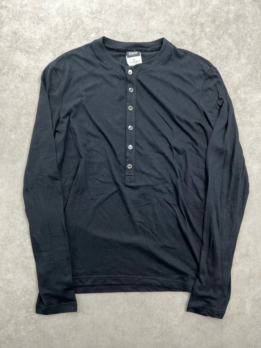 AW2006 Dolce & Gabbana Black Buttoned Henley Longsleeve SxhjJdEU 0