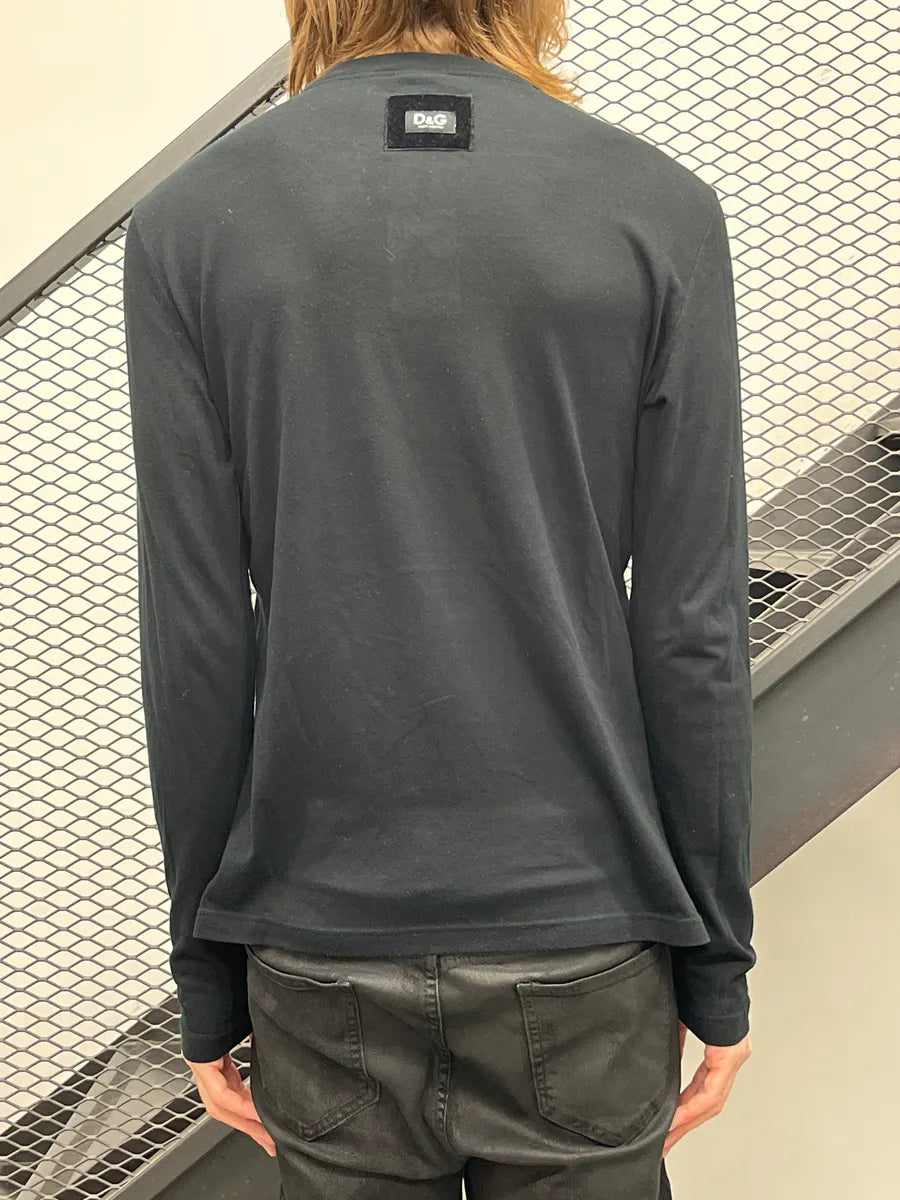 AW2006 Dolce & Gabbana Black Buttoned Henley Longsleeve SxhjJdEU 2