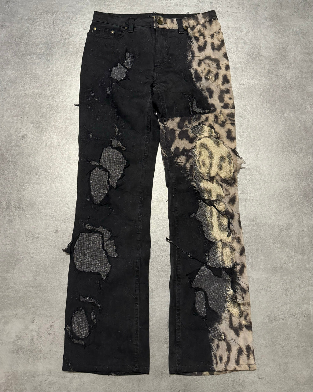 2000s Roberto Cavalli Deconstructed Leopard Magma Black Exploration Pants (S) - 1