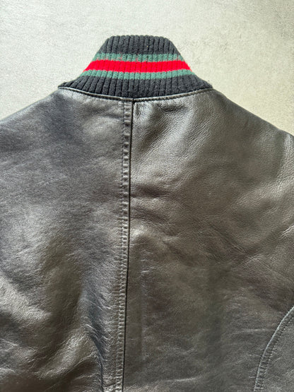 1990s Gucci Signature Black Leather Italian Jacket (M) - 6
