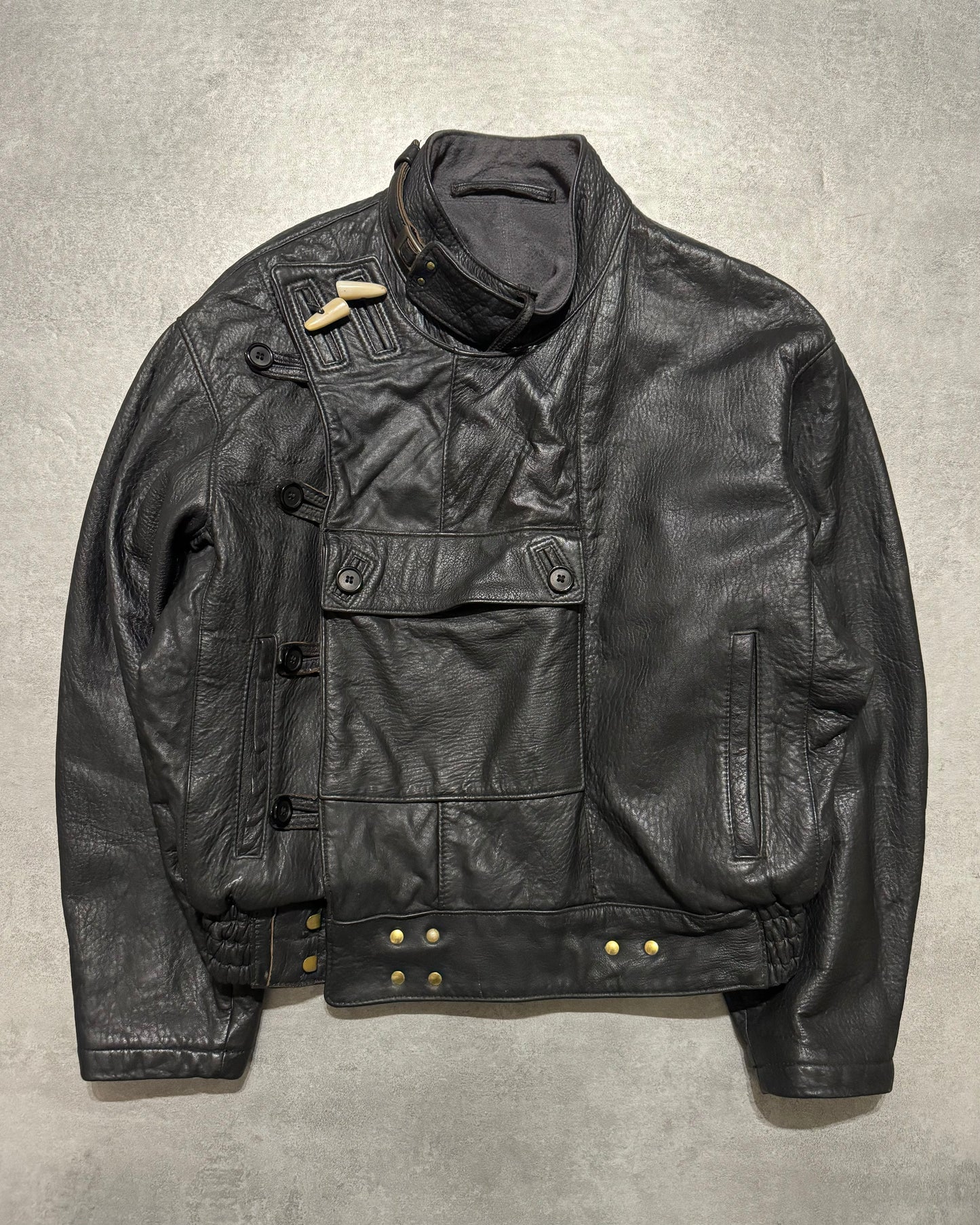 1990s Mac Douglas Black Asymmetrical Combat Leather Bomber Jacket (M/L) - 1