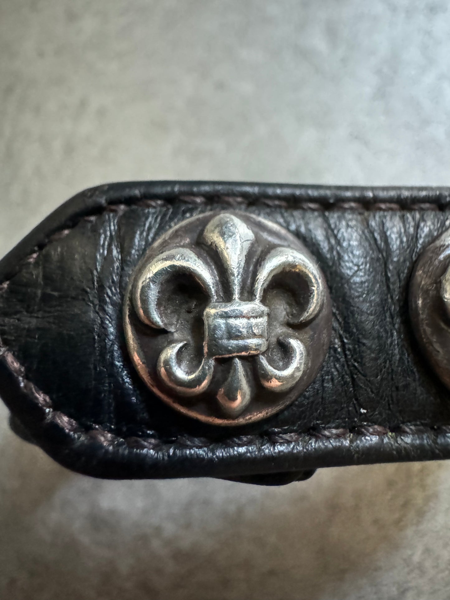 Chrome Hearts Fleur de Lis Leather Snap Black Bracelet (OS) - 4