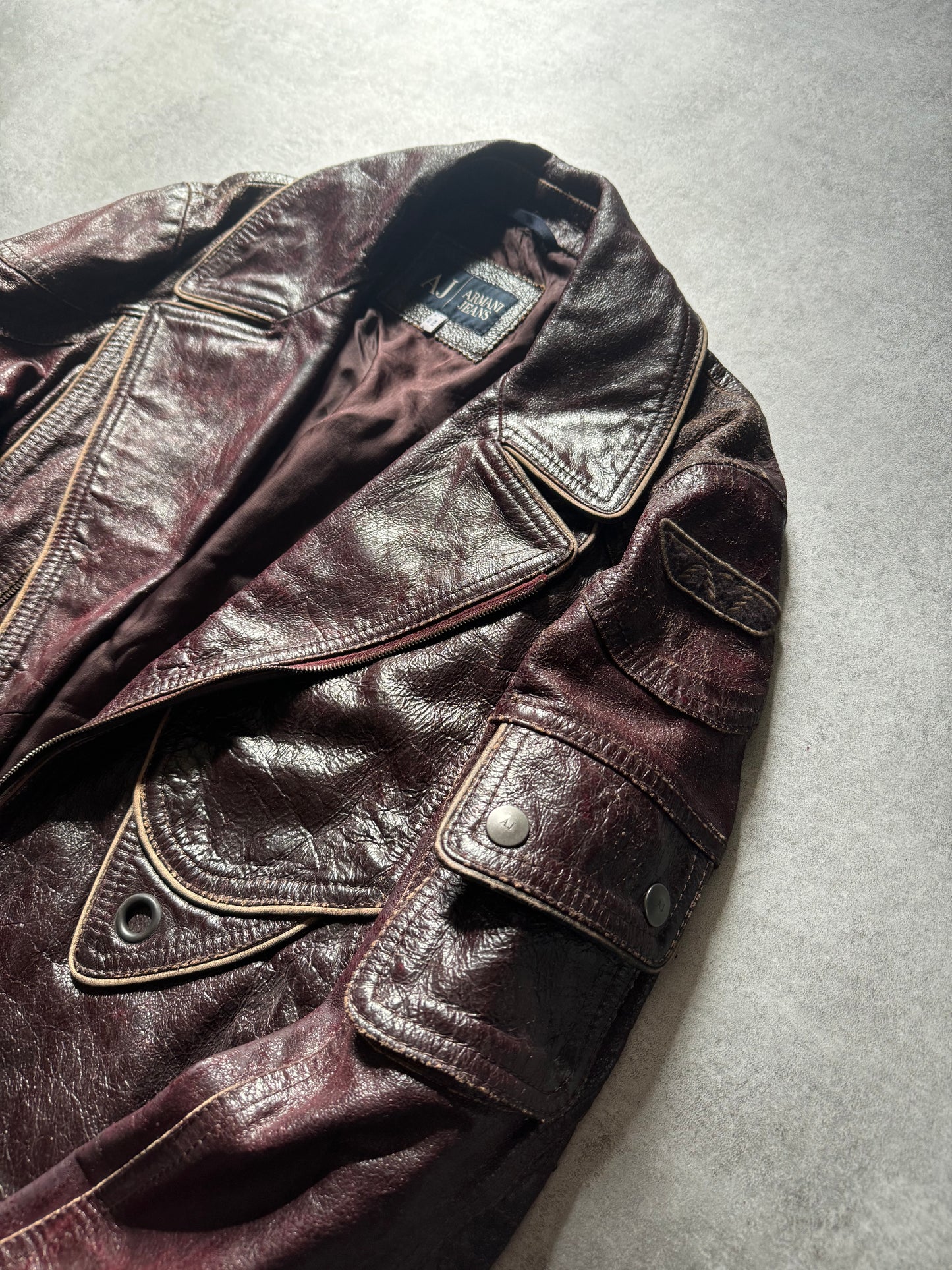 1990s Armani Dark Purple Biker Leather Jacket (L) - 8