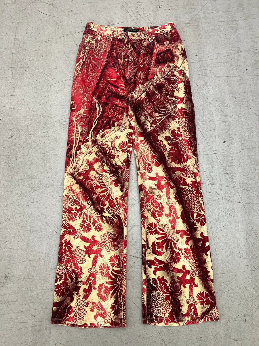 AW2002 Roberto Cavalli Floral Baroque Tribal Red & Beige Pants TJaTCjpj 0
